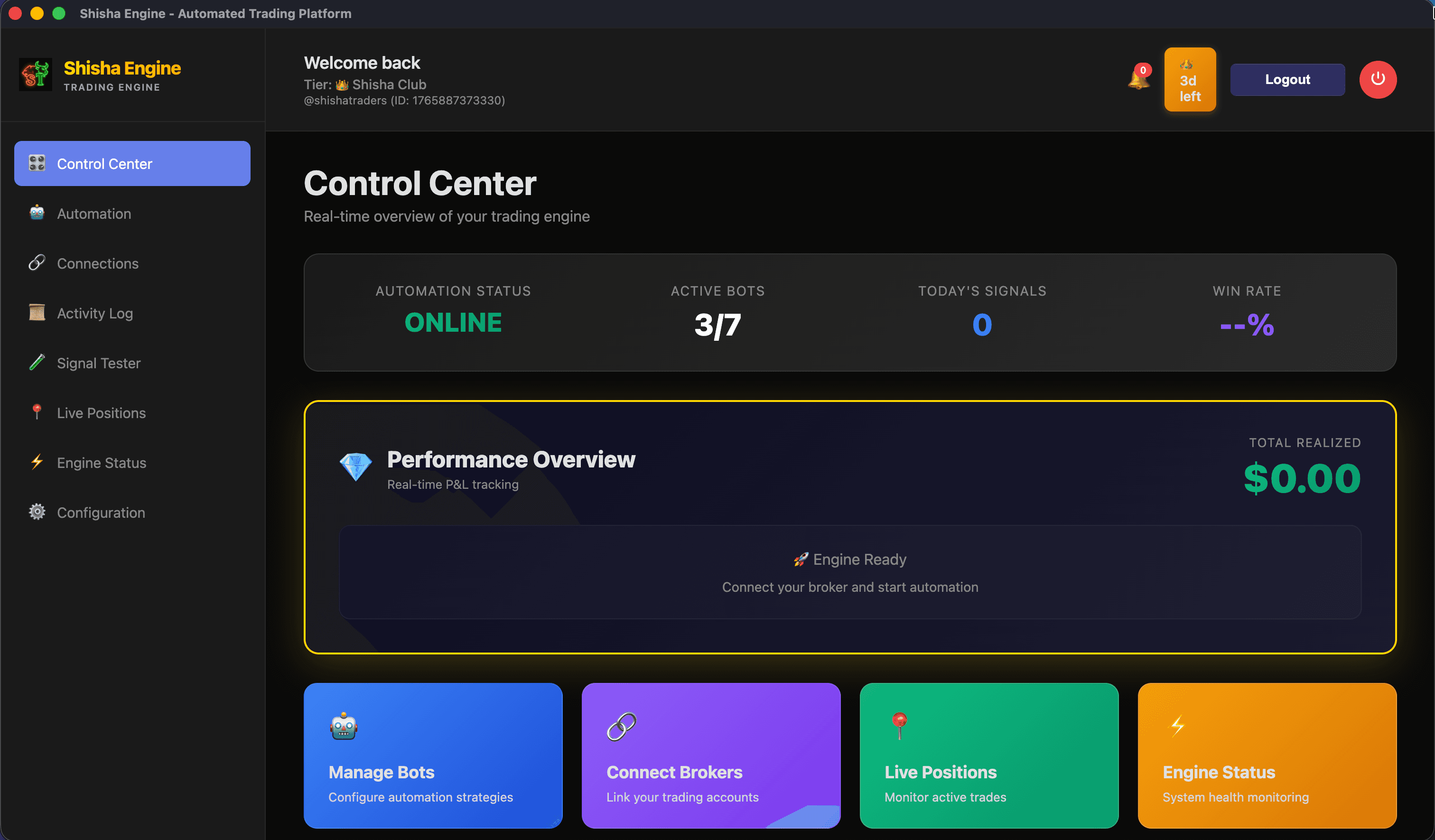 Shisha Engine Dashboard